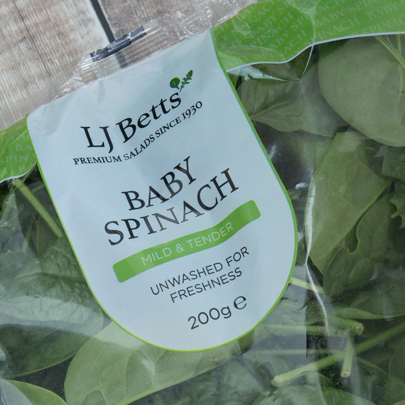 Close up of baby spinach pack