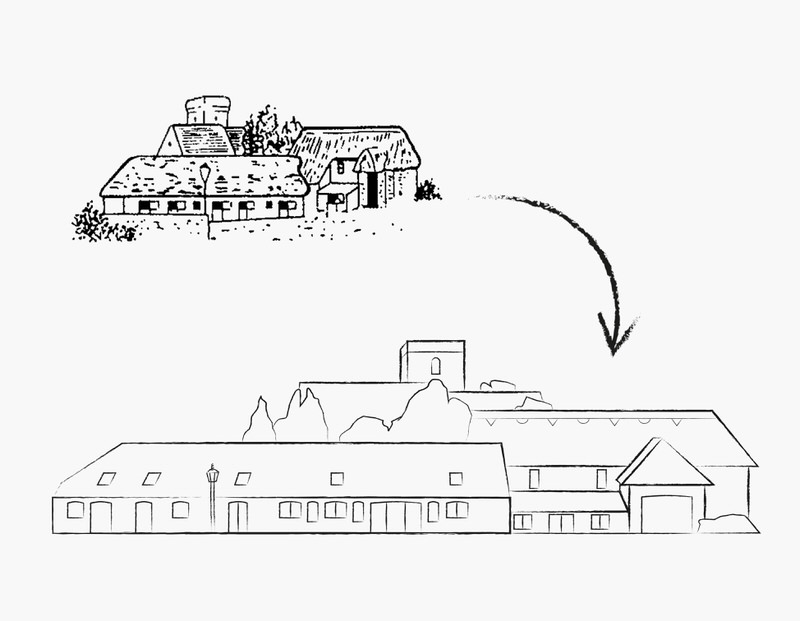 Sketches of farm buildings